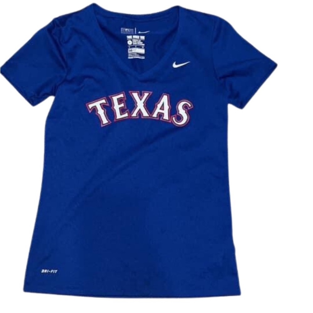 Baseball Nike Texas Ranger Blue V Neck Tee Size Small